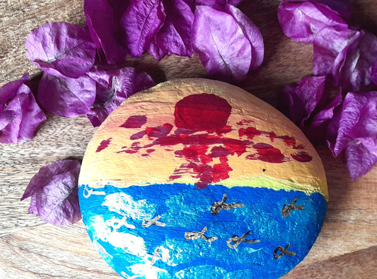 Greek Sunset, Hand Painted Double Sided Pebble.