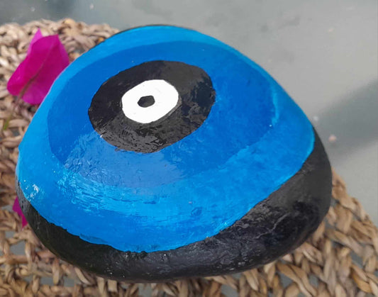 Love Greece' Blue Evil Eye, double sided Pebble.