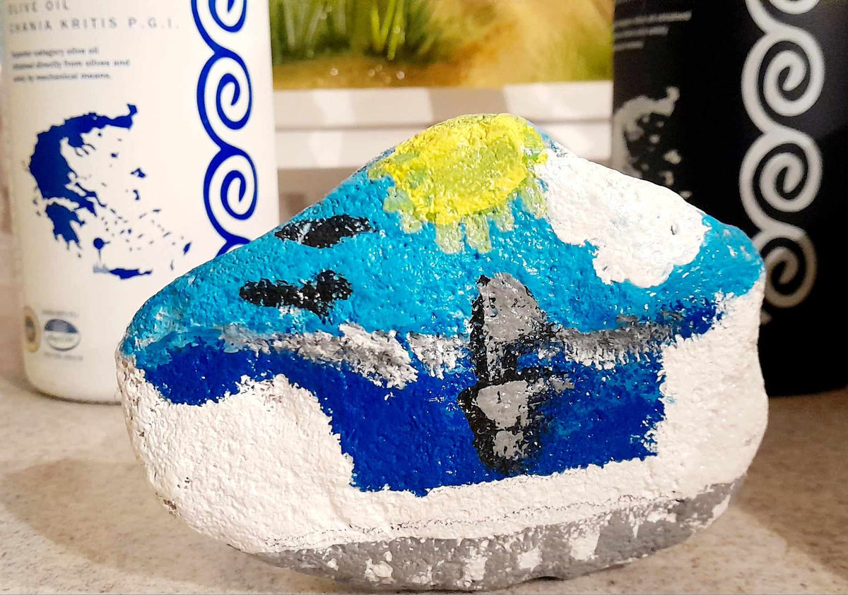 Greek Paros Boat, hand painted pebble.
