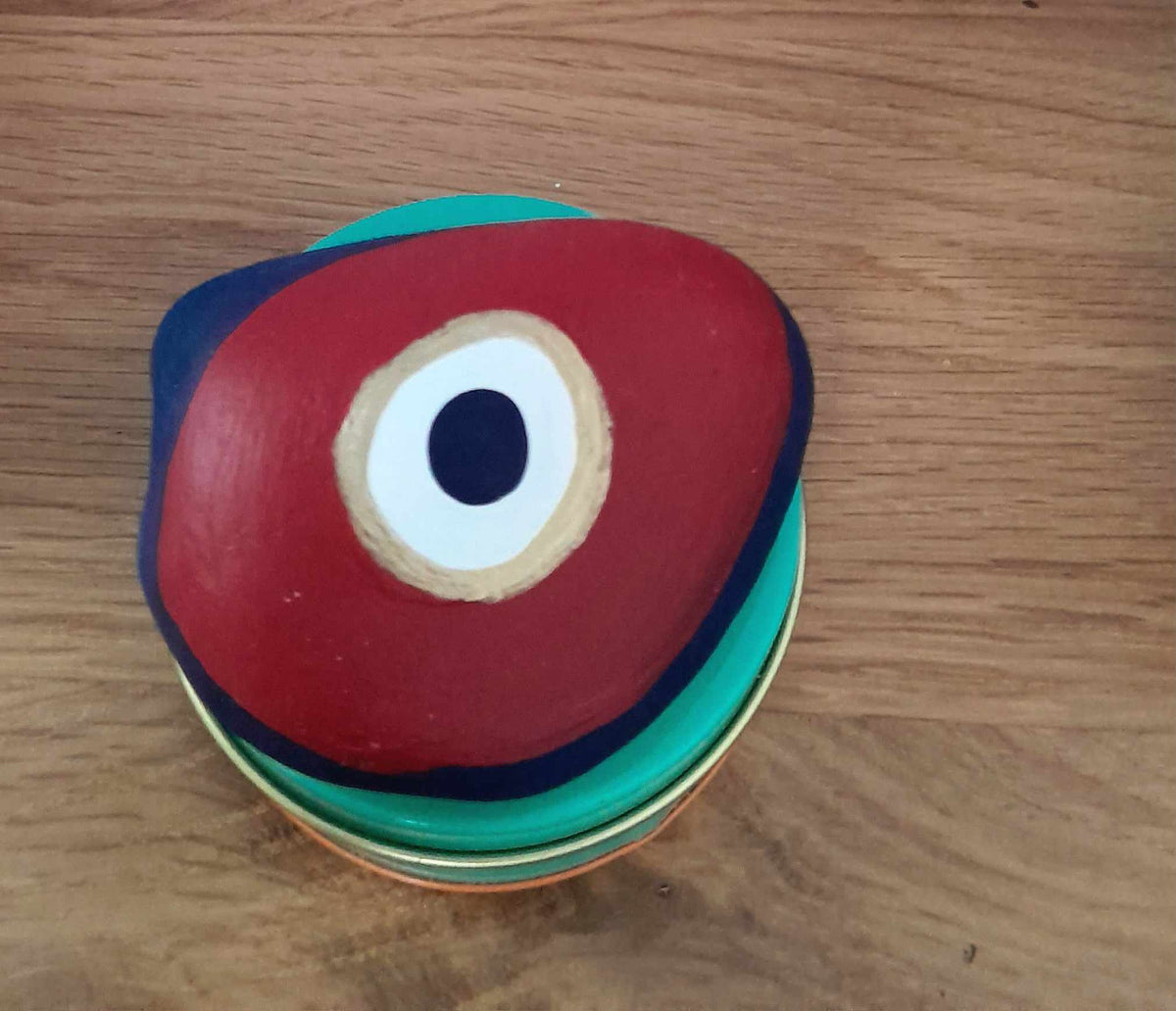 Greek Red & Blue Evil Eye & Heart, Double Sided Pebble.