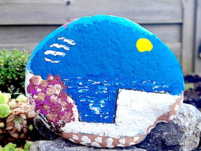 Santorini Blue Sky. Hand-painted double-sided pebble.